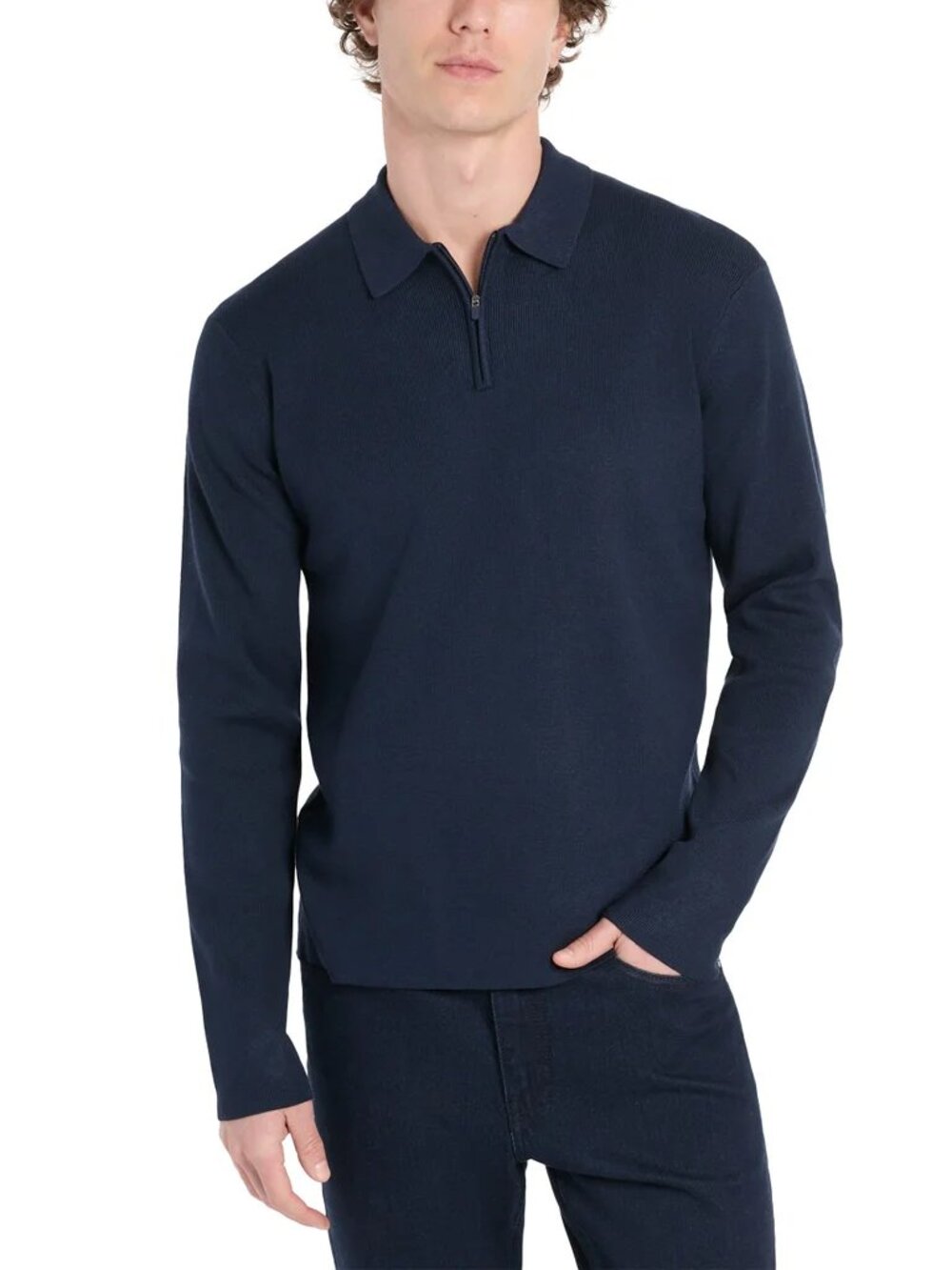 Hickey Freeman Men's Sweater Polo Quater zip  L  Navy- NWT
